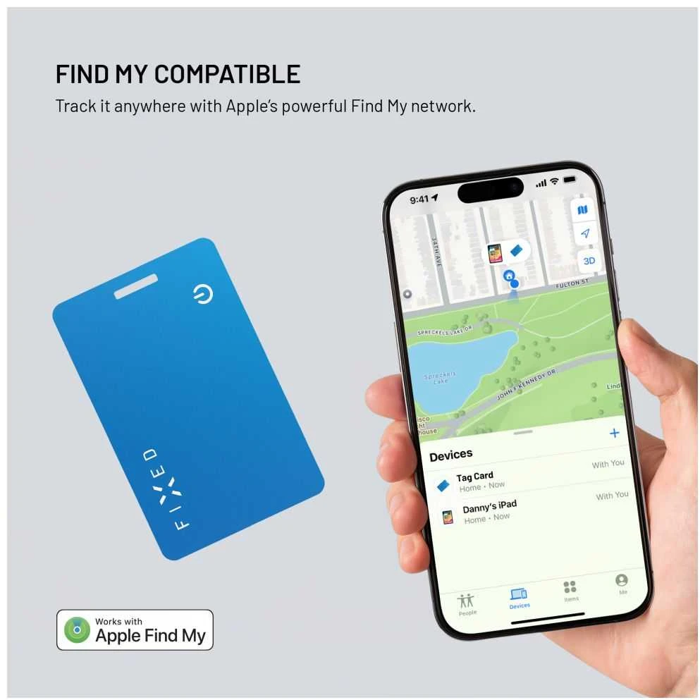 Smart tracker FIXED Tag Card 2 su funkcija Find My, belaidės ładowanie, mėlyna