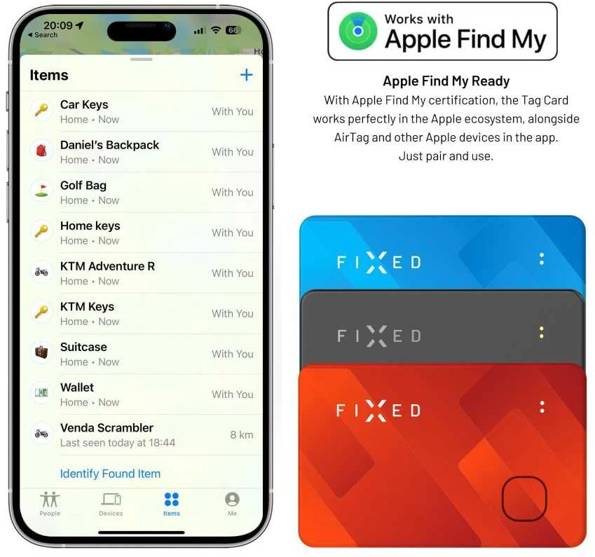 Fixed Smart tracker FIXED Tag Card su obsługą Find My, bezdrátowe nabíjenie, oranżowy