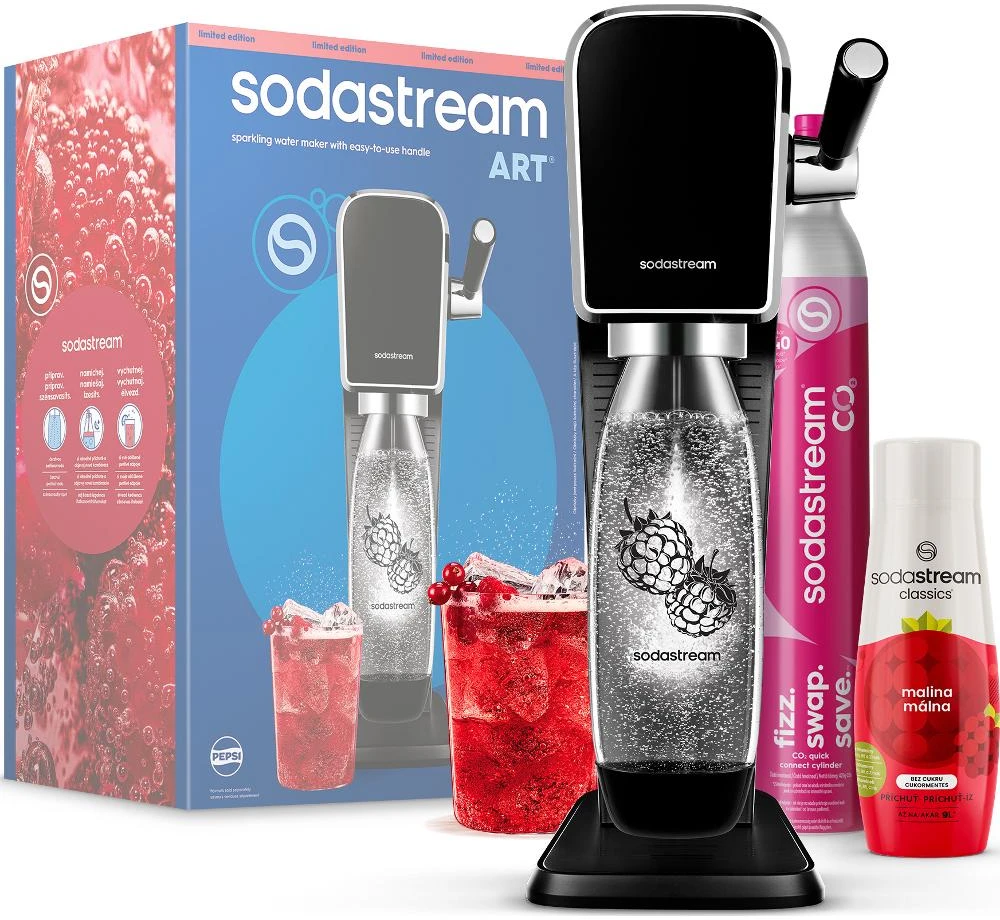 Gazuotų gėrimų gaminimo aparatas SodaStream Art, Juodas (buteliukas + cilindras + sirupas)