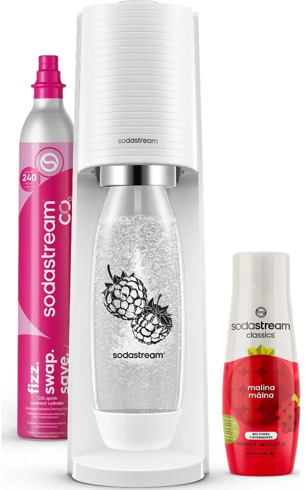 Gazuotų gėrimų gaminimo aparatas SodaStream Terra, Baltas (buteliukas + cilindras + sirupas)