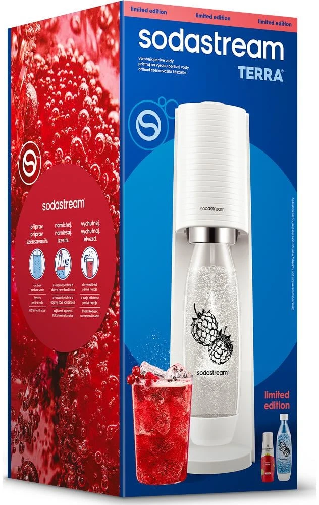 Gazuotų gėrimų gaminimo aparatas SodaStream Terra, Baltas (buteliukas + cilindras + sirupas)