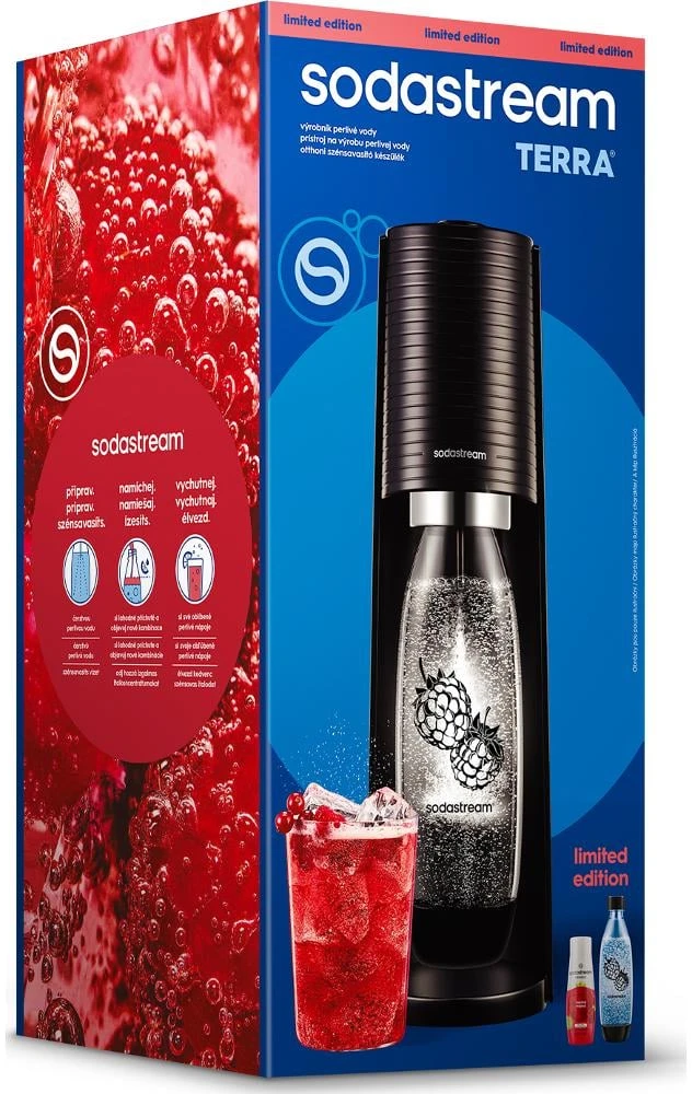 Gazuotų gėrimų gaminimo aparatas SodaStream Terra, Juodas (buteliukas + cilindras + sirupas)