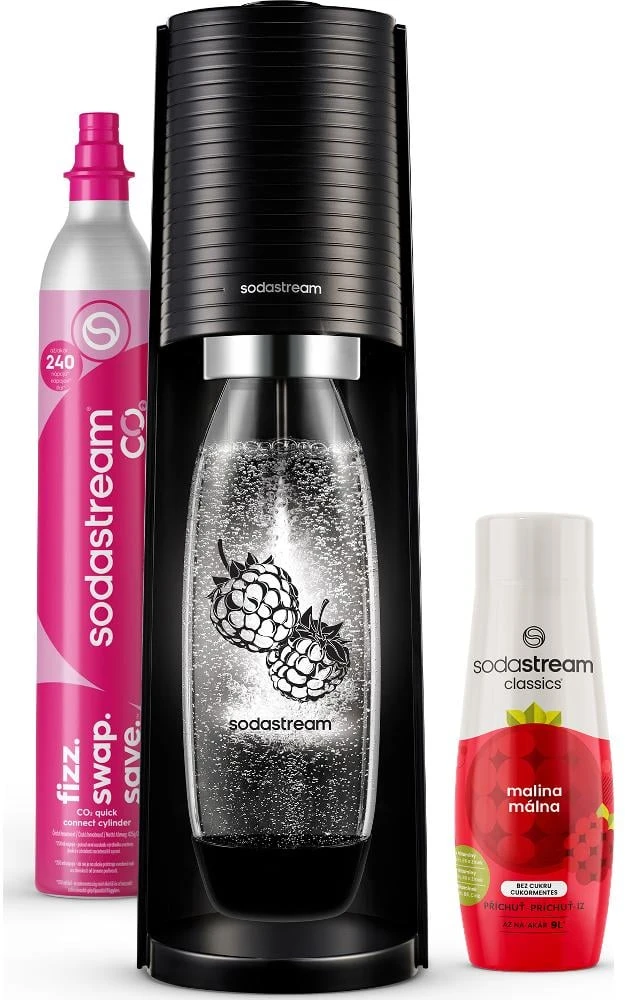 Gazuotų gėrimų gaminimo aparatas SodaStream Terra, Juodas (buteliukas + cilindras + sirupas)