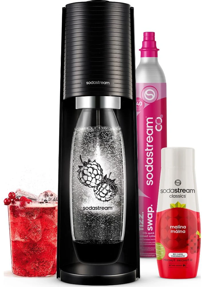 Gazuotų gėrimų gaminimo aparatas SodaStream Terra, Juodas (buteliukas + cilindras + sirupas)