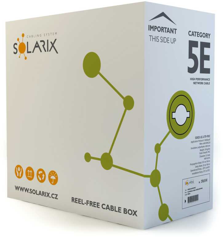 Instaliacinis kabelis Solarix CAT5E UTP PVC Eca 500m/dėž. SXKD-5E-UTP-PVC Solarix