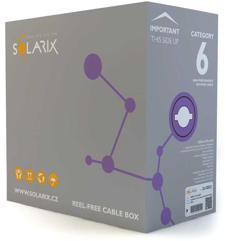 Solarix instaliacinis kabelis, CAT6, UTP, LSOH, viela, 500m (SXKD-6-UTP-LSOH)