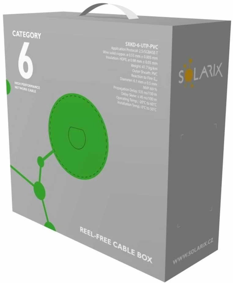 Montavimo kabelis Solarix UTP, Cat6, laidas, PVC, dėžutė 100m SXKD-6-UTP-PVC