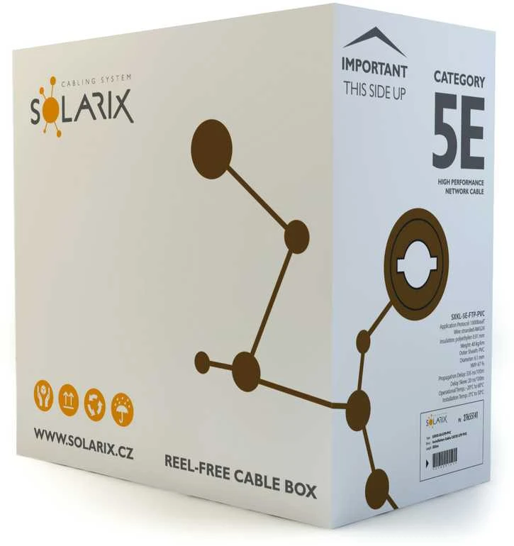 Solarix CAT5e instaliacinis kabelis, FTP, PVC, 305 m gijos, dėžutė (SXKL-5E-FTP-PVC-GY)