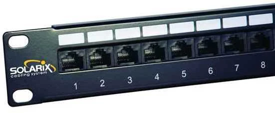 SOLARIX patch panel, CAT6, 24 x RJ45 , UTP, su surišimo juosta, juodas, 1U