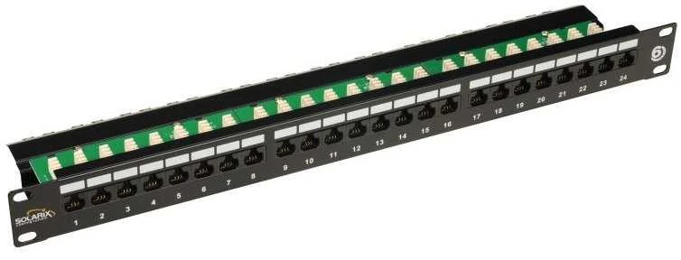 SOLARIX patch panel, CAT6, 24 x RJ45 , UTP, su surišimo juosta, juodas, 1U