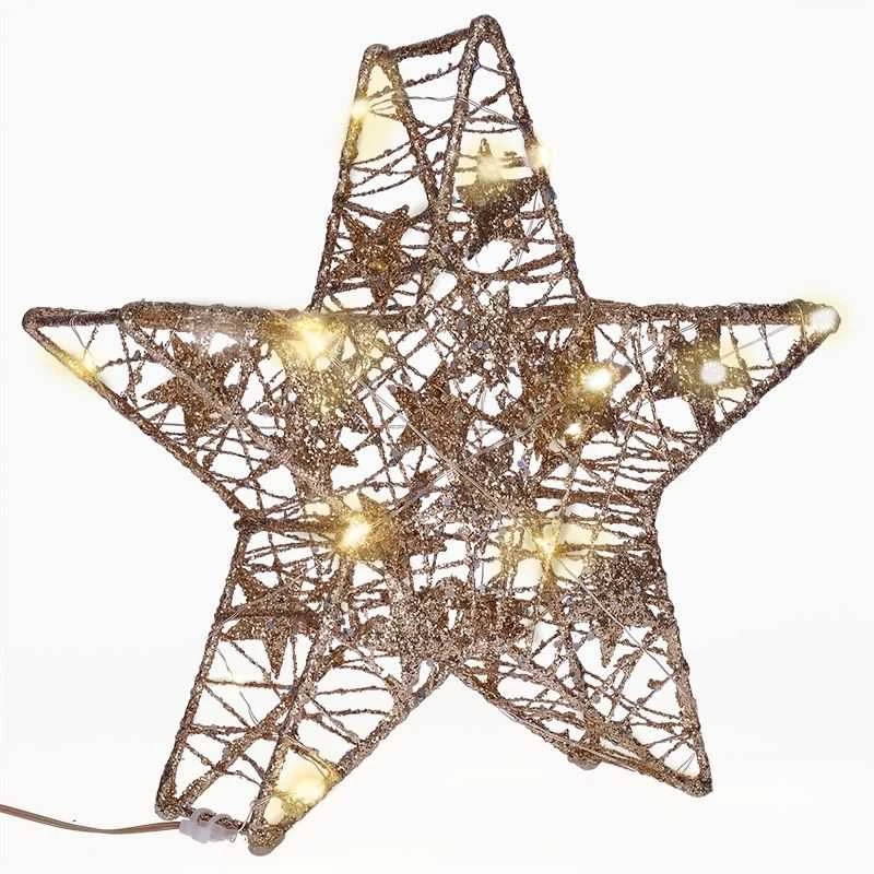 Solight kalėdinės žvaigždės blizgučiai, auksinis, metalinis, 14x LED, 2x AA
