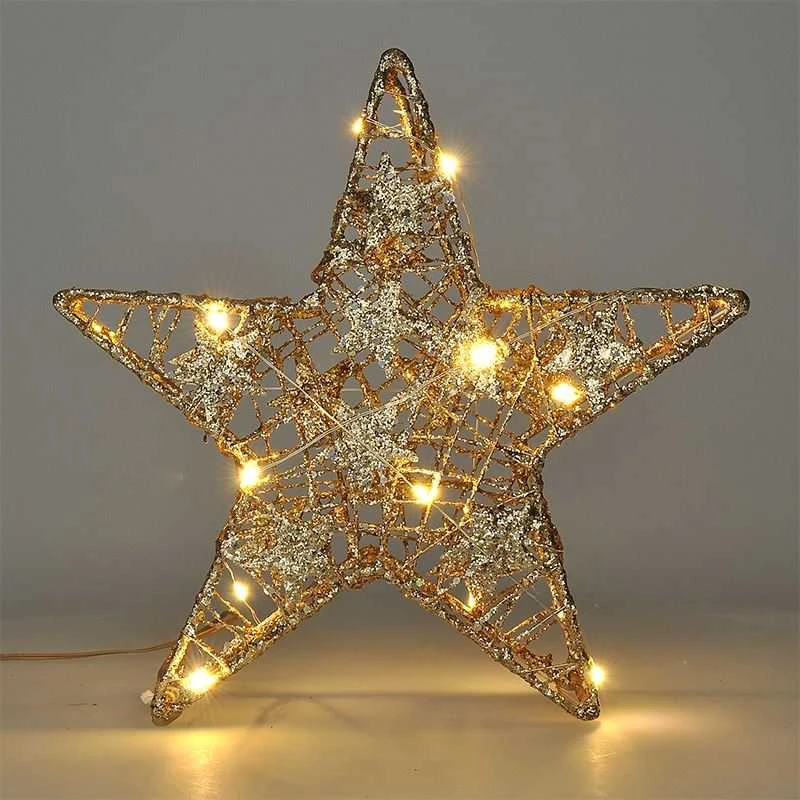 Solight kalėdinės žvaigždės blizgučiai, auksinis, metalinis, 14x LED, 2x AA