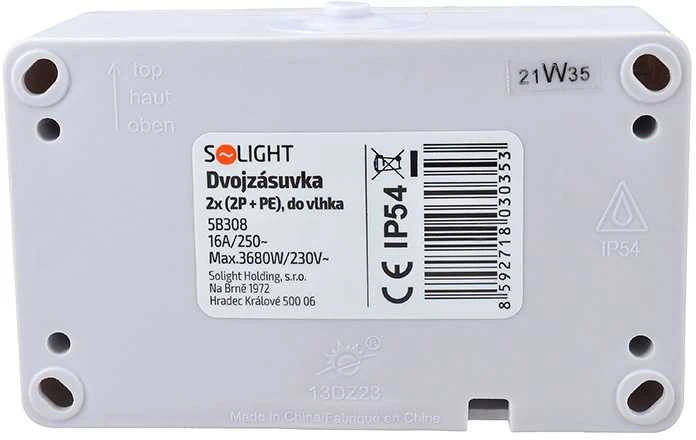 Solight 5B308 dvojzásuvka do vlhka IP54 pilka