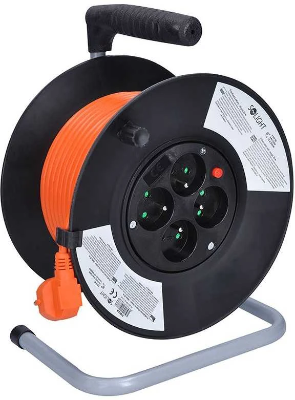 Solight būgno ilgintuvas, 4 lizdai, 25m, oranžinis laidas, 3x 1,5mm2