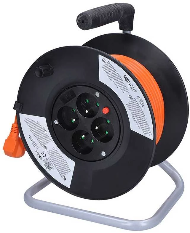 Solight būgno ilgintuvas, 4 lizdai, 25m, oranžinis laidas, 3x 1,5mm2