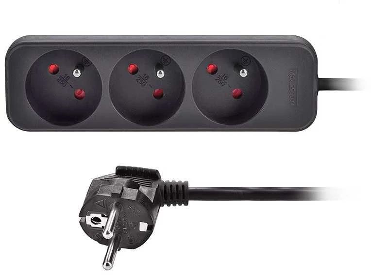 Solight extension lead, 3 sockets, juodas, 2m