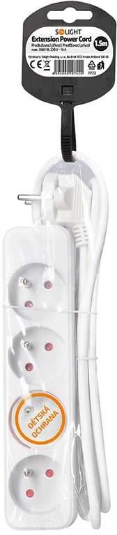 Solight ilgintuvas, 4 lizdai, baltas, 1,5m