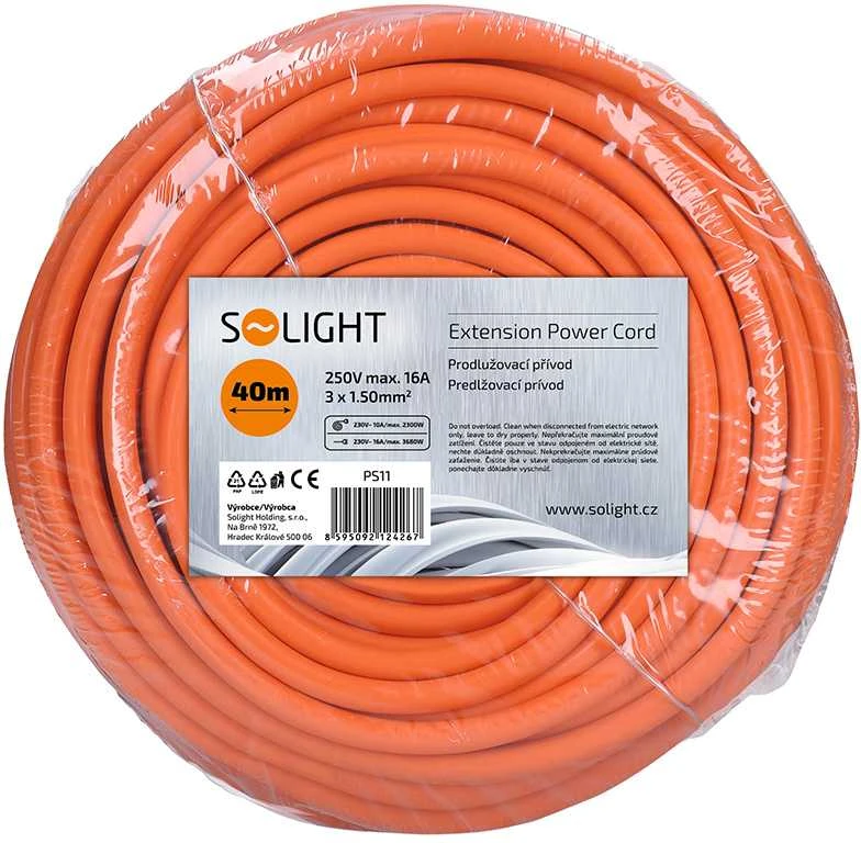 „Solight“ ilgintuvas - jungtis, 1 lizdas, 40 m, 3 x 1,5 mm², oranžinis
