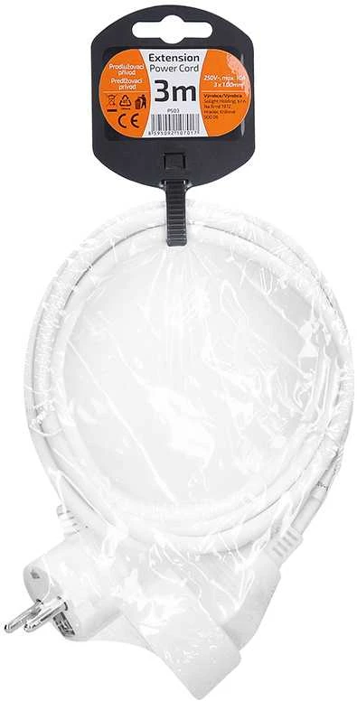Solight prailginimo laidas - jungtis, 1 lizdas, 3m, 3 x 1mm2, baltas