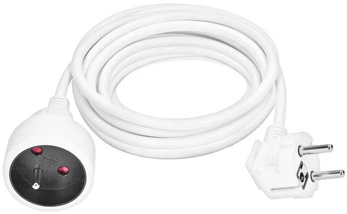 Solight prailginimo laidas - jungtis, 1 lizdas, 5m, 3 x 1mm2, baltas