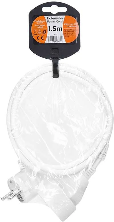 Solight prailginimo laidas - jungtis, 1 lizdas, 1,5m, 3 x 1mm2, baltas
