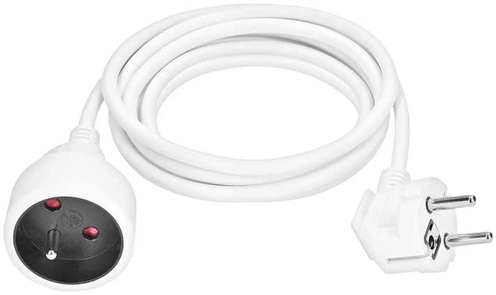 Solight prailginimo laidas - jungtis, 1 lizdas, 2m, 3 x 1mm2, baltas