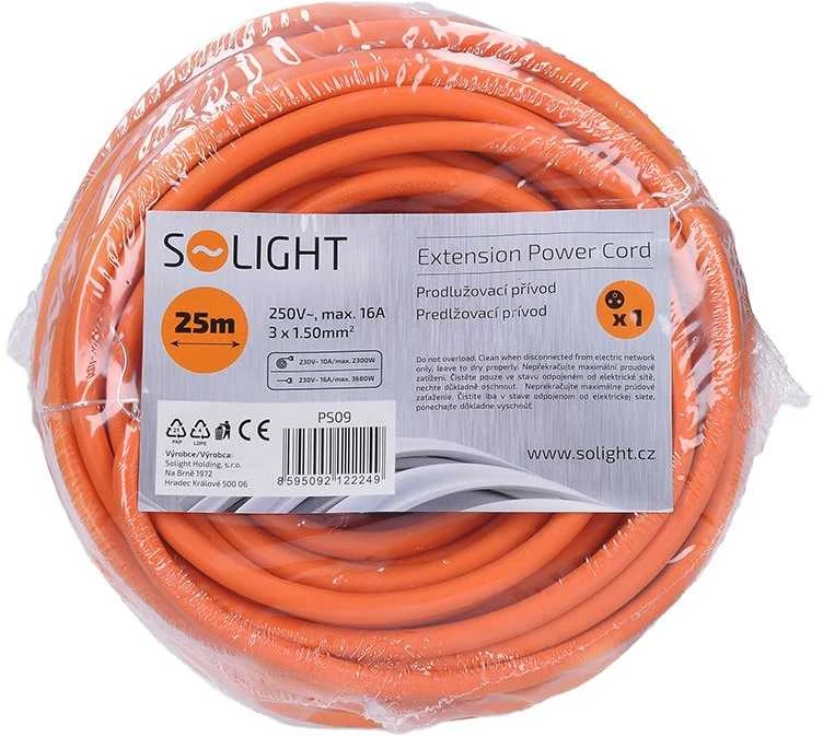 Solight prailginimo laidas - jungtis, 1 lizdas, 25m, 3 x 1,5mm2, oranžinis