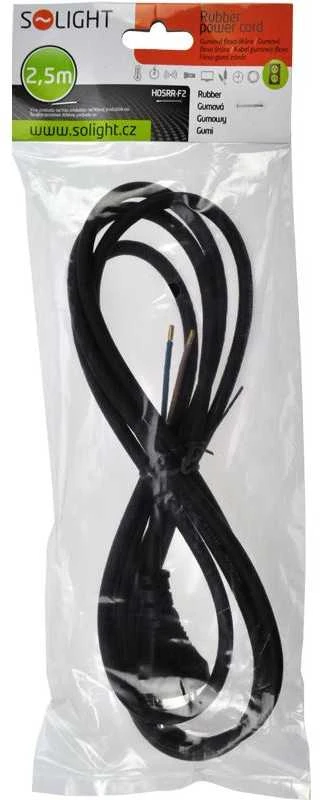 Solight flekso kabelis, 2x 1mm2, guminis, juodas, 2,5m