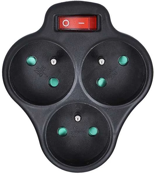 Solight hub, 3 x 10A, juodas, switch