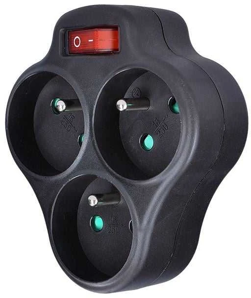 Solight hub, 3 x 10A, juodas, switch