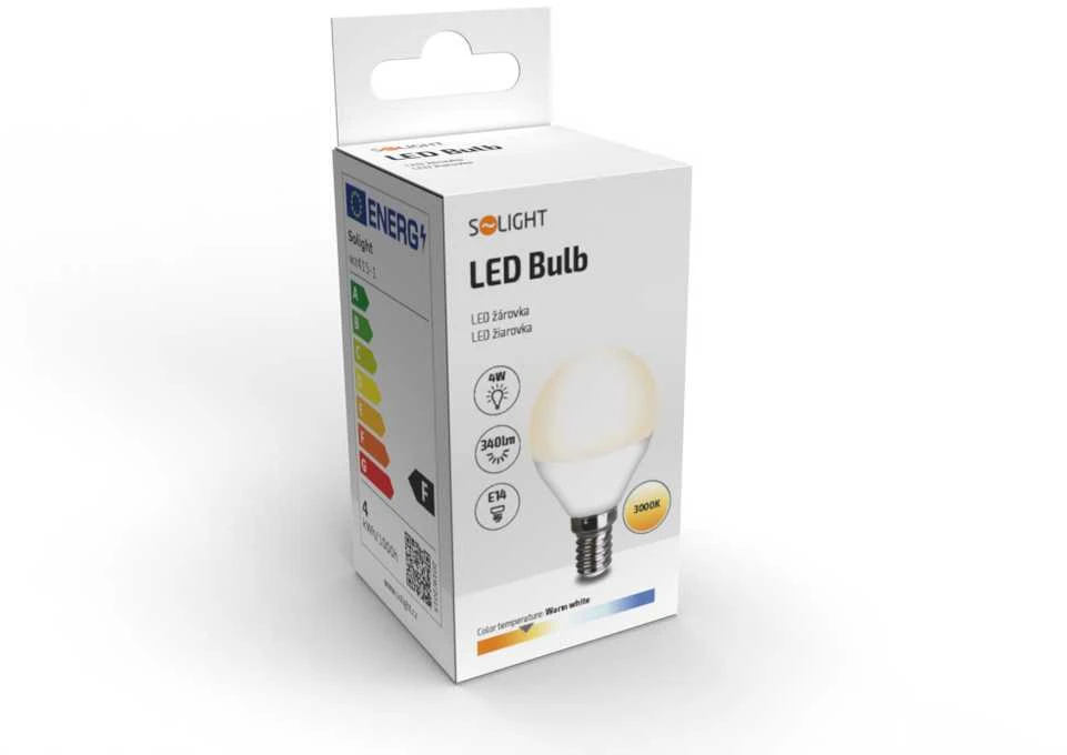 Solight LED lemputė, miniglobėlis, 4W, E14, 3000K, 340lm, baltas
