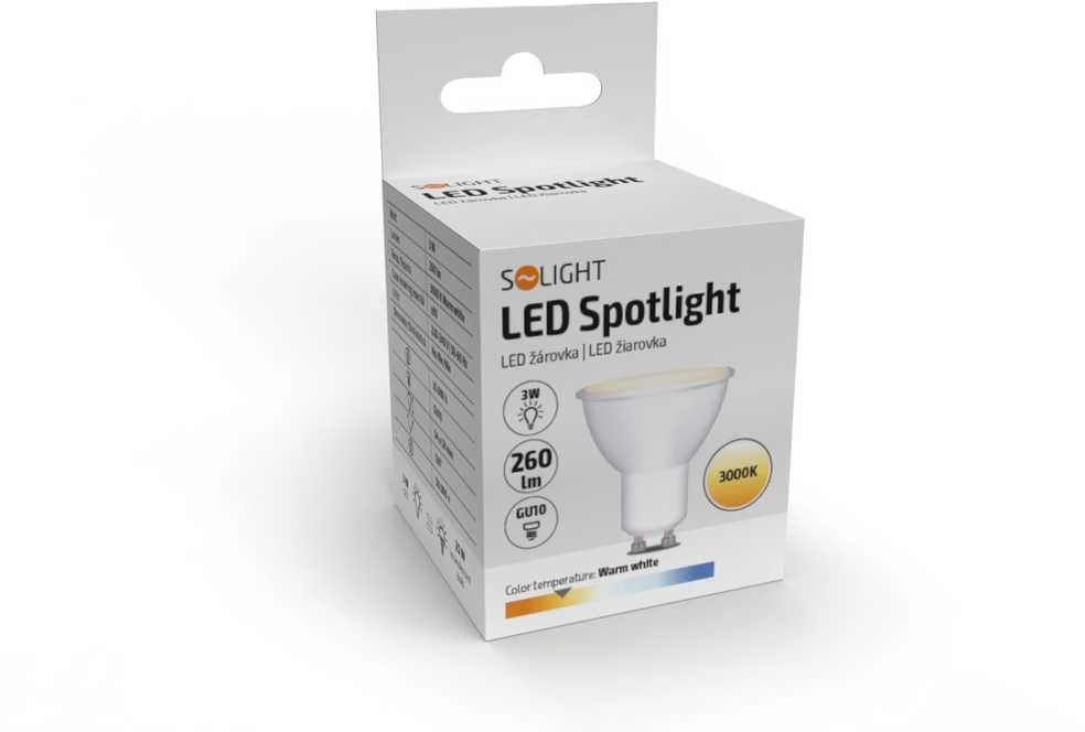Solight LED lemputė, taškinė, 3W, GU10, 3000K, 260lm, baltas