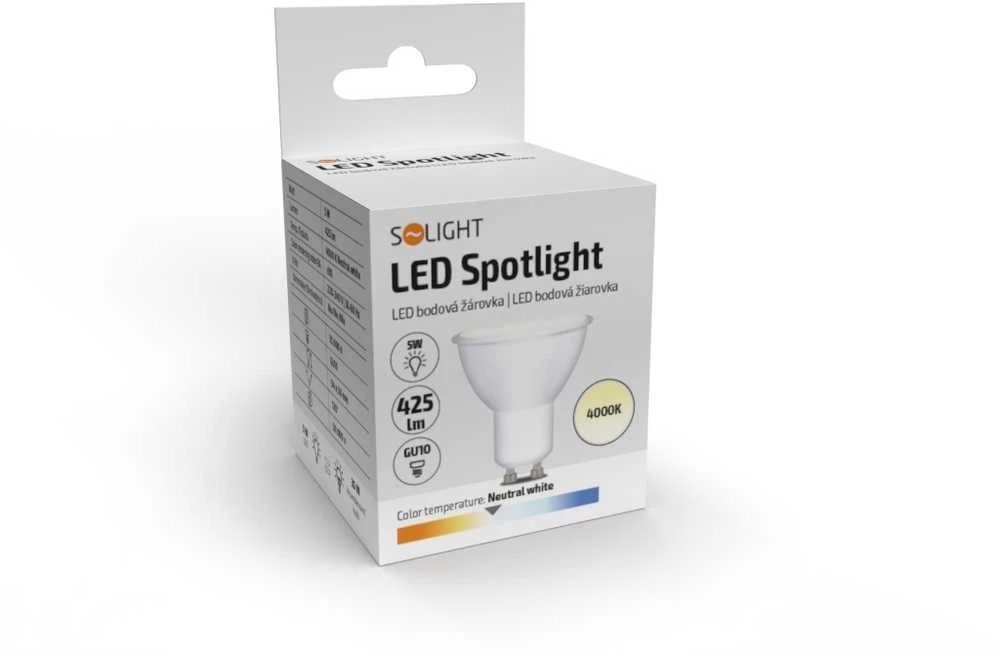 Solight LED lemputė, taškinė, 5W, GU10, 4000K, 425lm, baltas