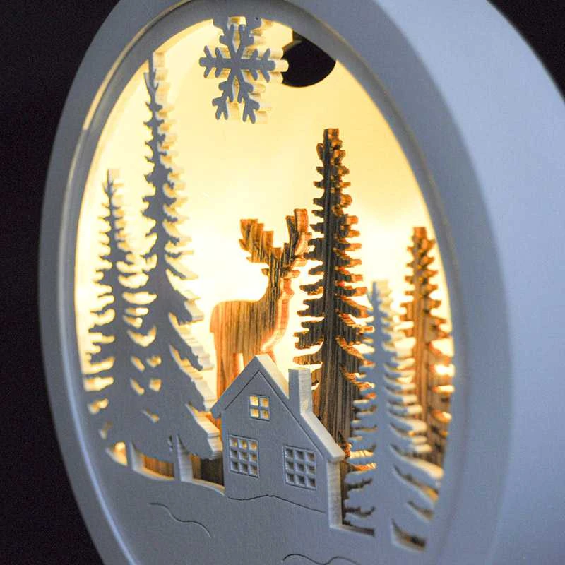 Solight Šviesus LED pakabinamas dekoras, miškas ir elniai, baltas ir ruda, 2x AAA