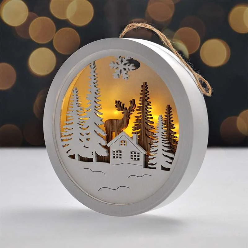 Solight Šviesus LED pakabinamas dekoras, miškas ir elniai, baltas ir ruda, 2x AAA