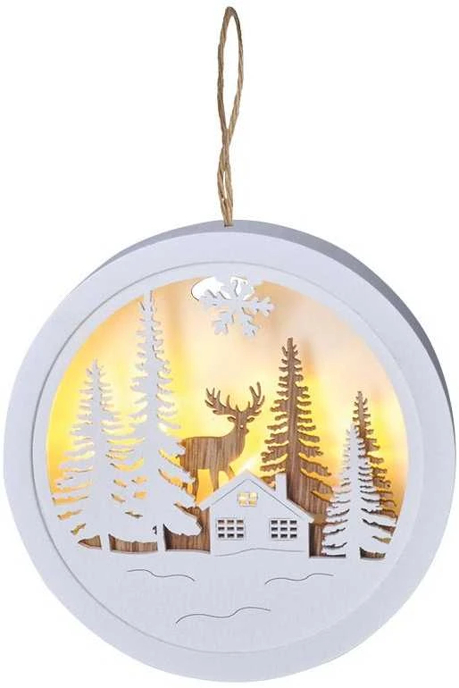 Solight Šviesus LED pakabinamas dekoras, miškas ir elniai, baltas ir ruda, 2x AAA