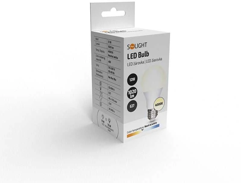 Solight LED lemputė, klasikinė forma, 12W, E27, 4000K, 270°, 1020lm