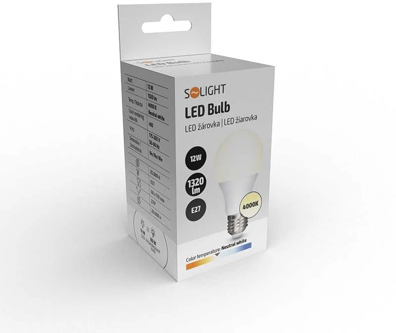 Solight LED lemputė, klasikinė forma, 12W, E27, 4000K, 270°, 1020lm