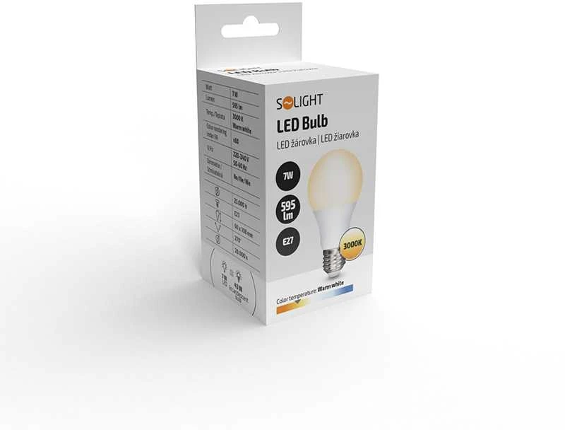 Solight LED lemputė, klasikinė forma, 7W, E27, 3000K, 270°, 595lm