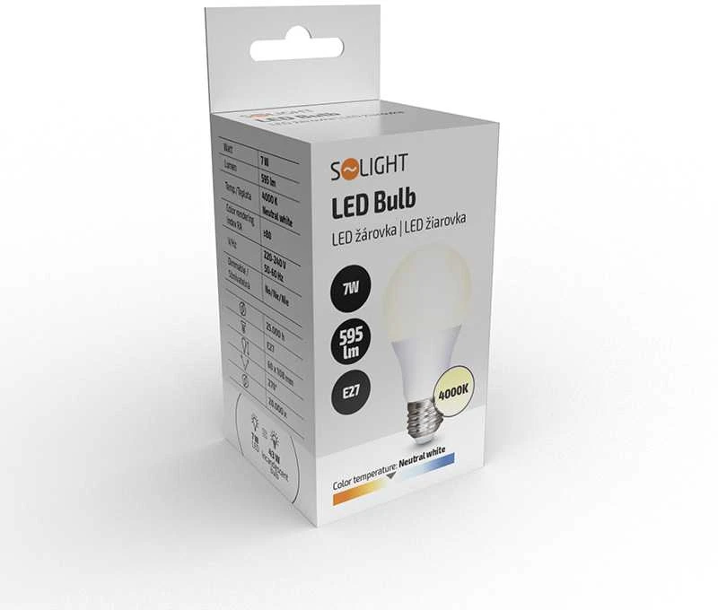 Solight LED lemputė, klasikinė forma, 7W, E27, 4000K, 270°, 595lm