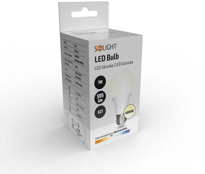 Solight LED lemputė, klasikinė forma, 7W, E27, 4000K, 270°, 595lm