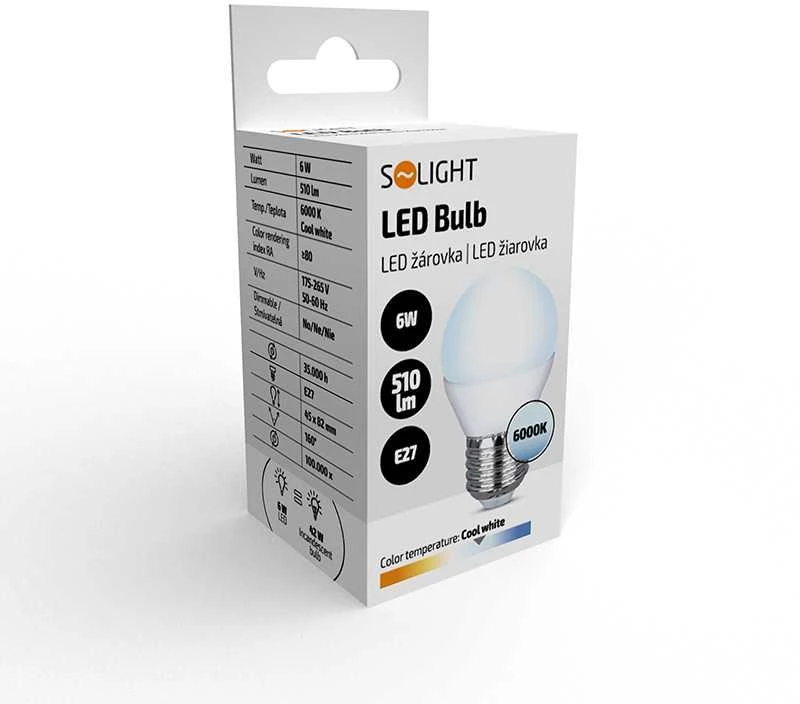 Solight LED lemputė, mini gaublys, 6W, E27, 6000K, 510lm