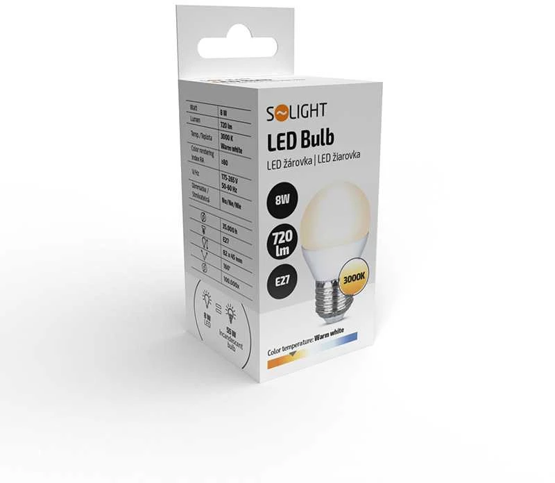 Solight LED lemputė, mini gaublys, 8W, E27, 3000K, 720lm