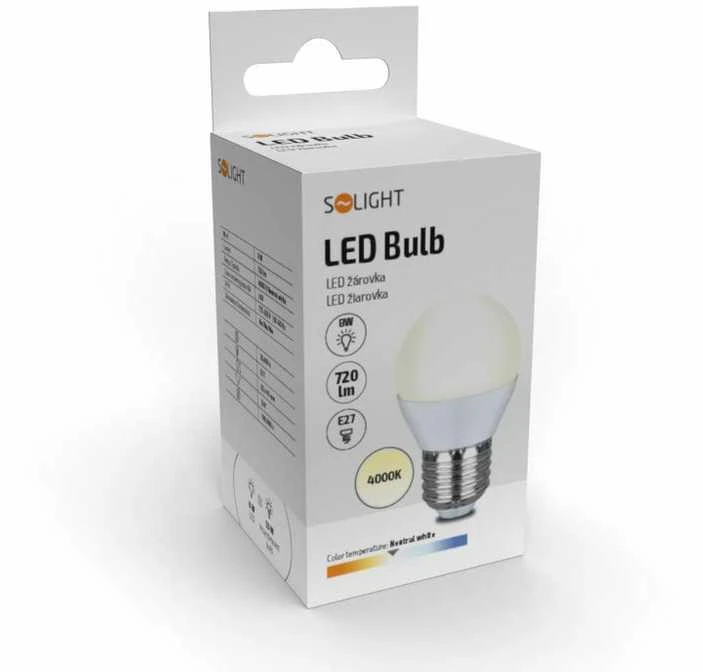Solight LED lemputė, mini gaublys, 8W, E27, 4000K, 720lm
