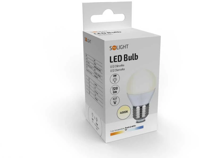 Solight LED lemputė, mini gaublys, 8W, E27, 4000K, 720lm