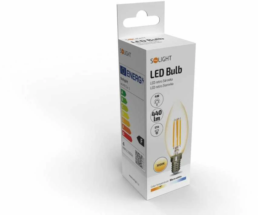 Solight LED lemputė retro, žvakė 4W, E14, 3000K, 360°, 440lm