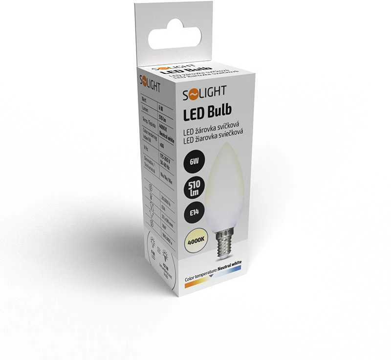 Solight LED lemputė, žvakė, 6W, E14, 4000K, 510lm