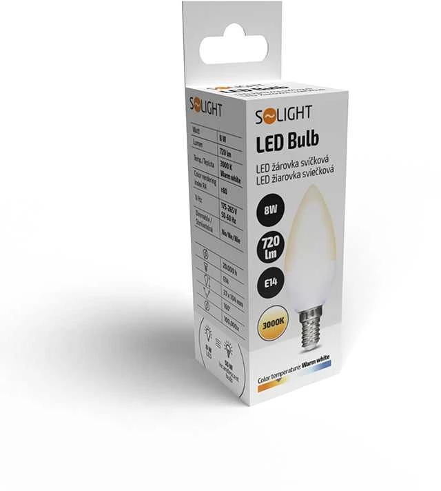 Solight LED lemputė, žvakė, 8W, E14, 3000K, 720lm
