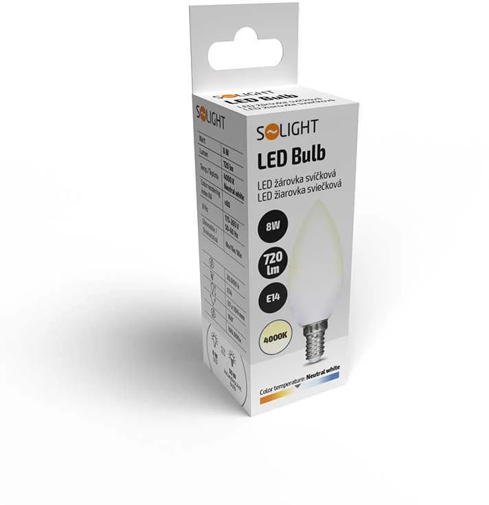 Solight LED lemputė, žvakė, 8W, E14, 4000K, 720lm