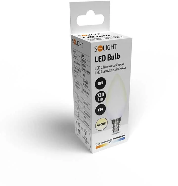 Solight LED lemputė, žvakė, 8W, E14, 4000K, 720lm